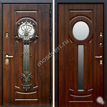 Дверь с витражом для частного дома с витражом и ковкой с отделкой массивом - купить от производителя Мосдвери Дверь с витражом для частного дома с витражом и ковкой с отделкой массивом