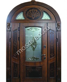 Трехстворчатая арочная дверь с витражом и декором - купить от производителя Мосдвери Трехстворчатая арочная дверь с витражом и декором
