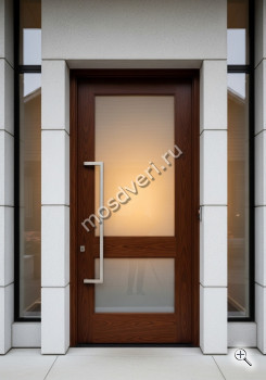 Большая входная дверь в дом коричневая со стеклом - купить от производителя Мосдвери Большая входная дверь в дом коричневая со стеклом