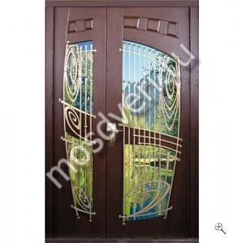 Эксклюзивная парадная дверь с витражами и кованой решеткой - купить от производителя Мосдвери Эксклюзивная парадная дверь с витражами и кованой решеткой