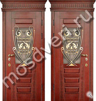 Эксклюзивная входная дверь со стеклом и художественной ковкой - купить от производителя Мосдвери Эксклюзивная входная дверь со стеклом и художественной ковкой